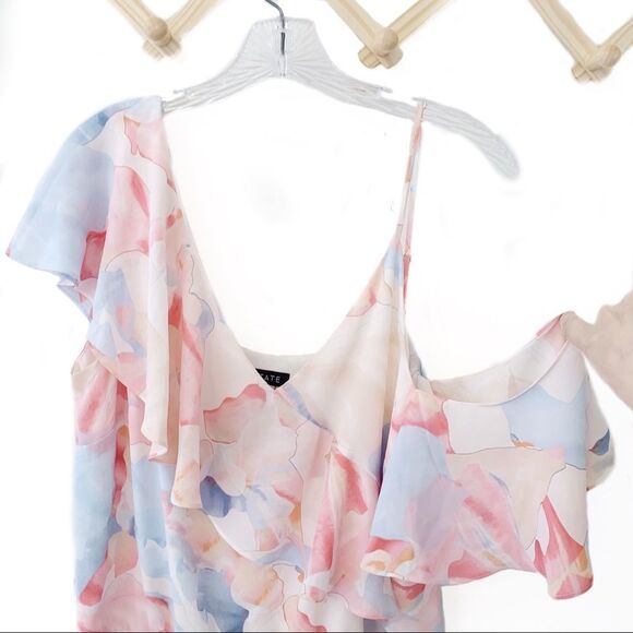 1.State Ruffled Asymmetrical Romper Pink Large - Picture 5 of 7